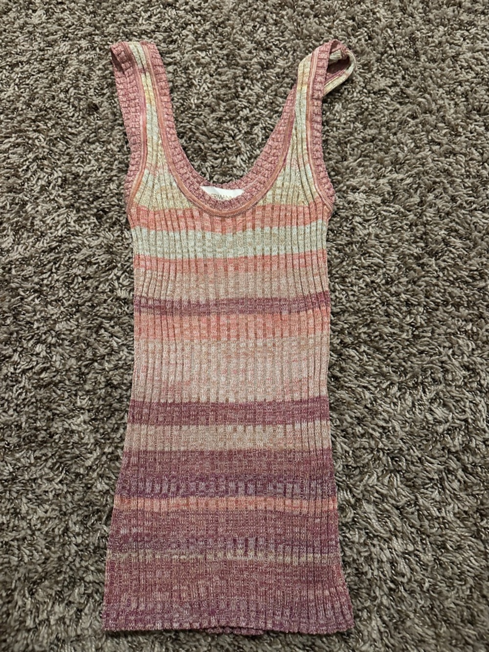 Zimmermann Pink and Cream Striped Ribbed Tank Top